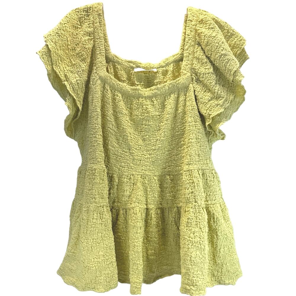 A Beautiful Soul Chartreuse Flutter Sleeve Tiered Top women sz 2X
